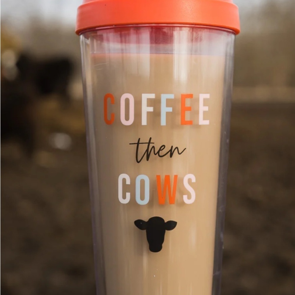 16oz Double Walled Tumbler with Lid “Coffee Then Cows” NEW - Picture 2 of 2